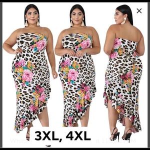 Cheetah and flower print asymmetric dress. Stretchy material, fits true to size